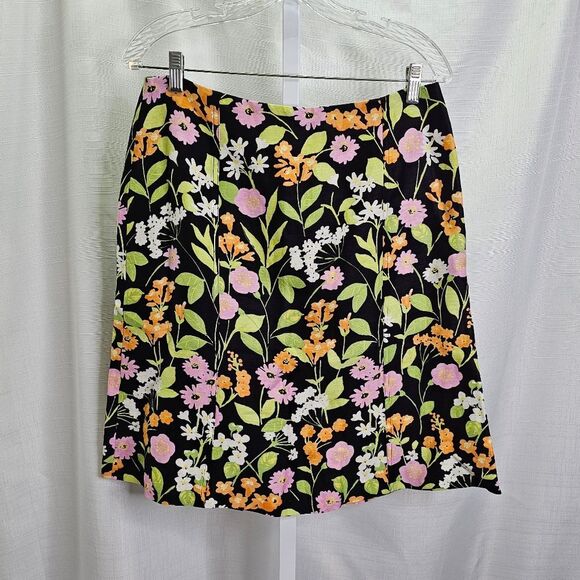 Sigrid Olsen Black Floral Linen Blend Skirt Size 8 - Picture 1 of 11